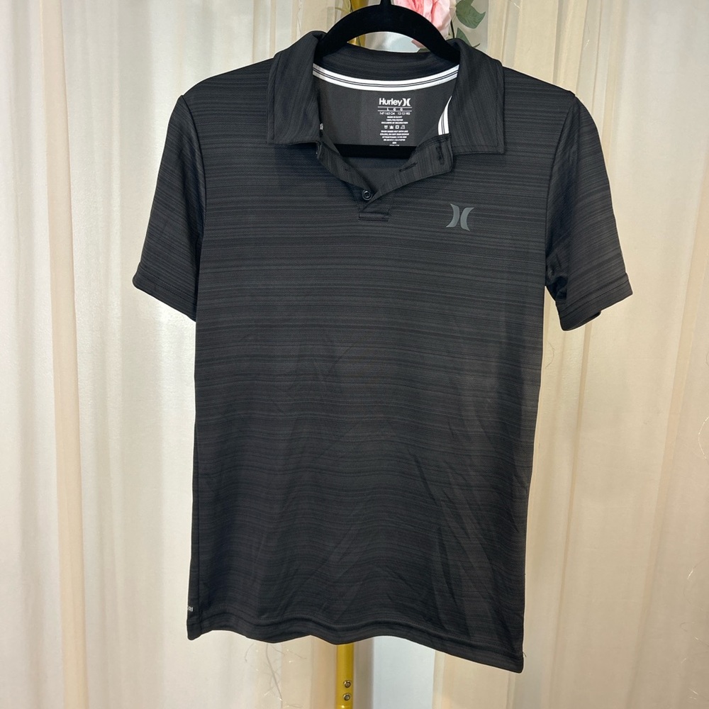 Hurley Polo Shirt Youth Large Black Performance Golf Athletic Shirt Dri Fit